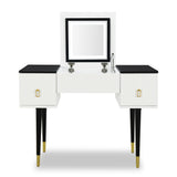 43.3" Modern Vanity Table Set with Flip-top Mirror and LED Light, Dressing Table with Customizable Storage, White and Black