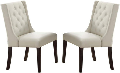 Modern Faux Leather White Tufted Set of 2 Chairs Dining Seat Chair