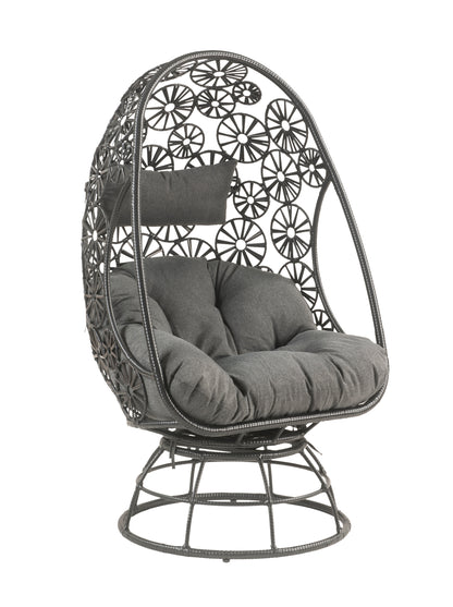 ACME Hikre Patio Lounge Chair & Side Table, Clear Glass, Charcaol Fabric & Black Wicker 45113