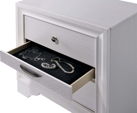 Contemporary 1pc Nightstand White Finish Silver Accents Hidden Jewelry Drawer Nickel Round Knob Bedside Table Bedroom Furniture