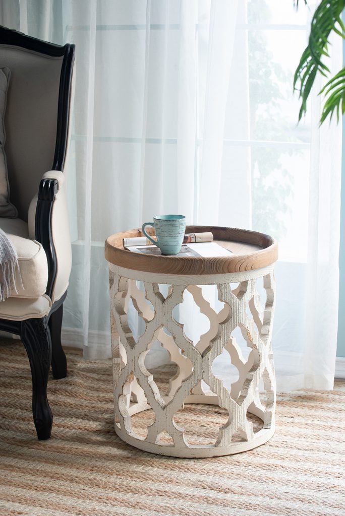 23" Large Distressed White Side Table