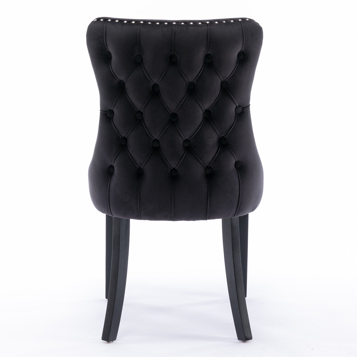 Upholstered Wing-Back Dining Chair with Backstitching Nailhead Trim and Solid Wood Legs,Set of 2, Black,SW8809BK, KD