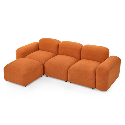 L-Shape Modular Sectional Sofa,DIY Combination,Teddy Fabric,Orange.