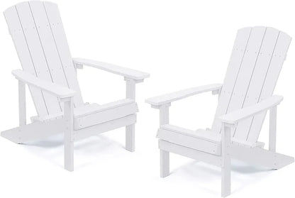 Patio Hips Plastic Adirondack Chair Lounger Weather Resistant Furniture for Lawn Balcony in White (2-Pack)