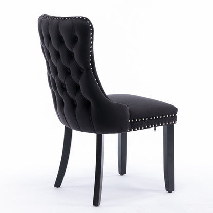 Upholstered Wing-Back Dining Chair with Backstitching Nailhead Trim and Solid Wood Legs,Set of 2, Black,SW8809BK, KD