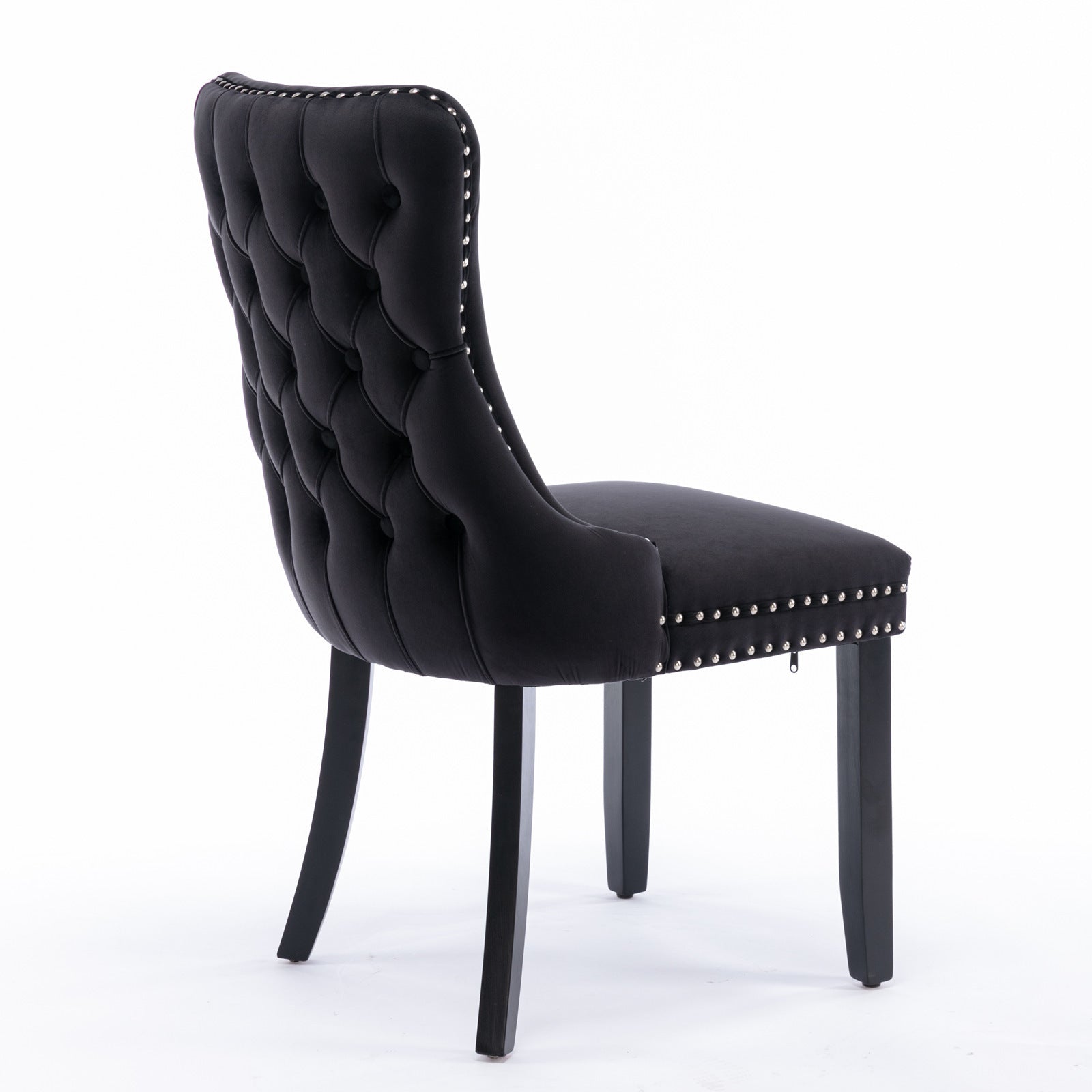 Upholstered Wing-Back Dining Chair with Backstitching Nailhead Trim and Solid Wood Legs,Set of 2, Black,SW8809BK, KD