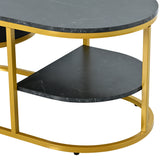 U-Can Modern Marble Golden Coffee Table, Metal Frame, with Drawers & Shelves Storage for Living Room