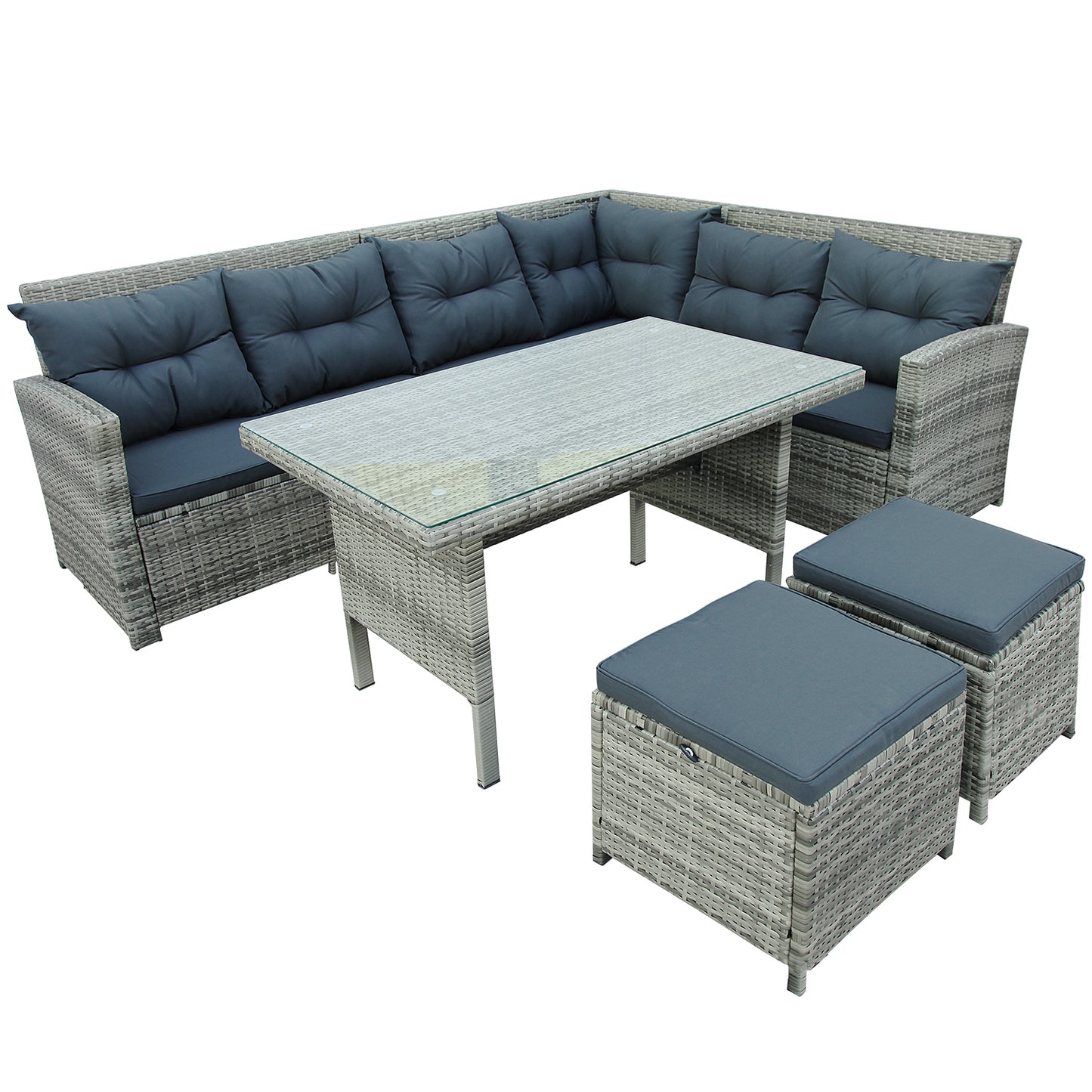 TOPMAX 6-Piece Patio Furniture Set Outdoor Sectional Sofa with Glass Table, Ottomans for Pool, Backyard, Lawn (Gray)