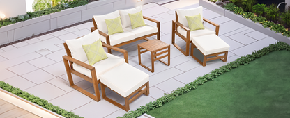 TOPMAX Outdoor Patio Wood 6-Piece Conversation Set, Sectional Garden Seating Groups Chat Set with Ottomans and Cushions for Backyard, Poolside, Balcony, Beige