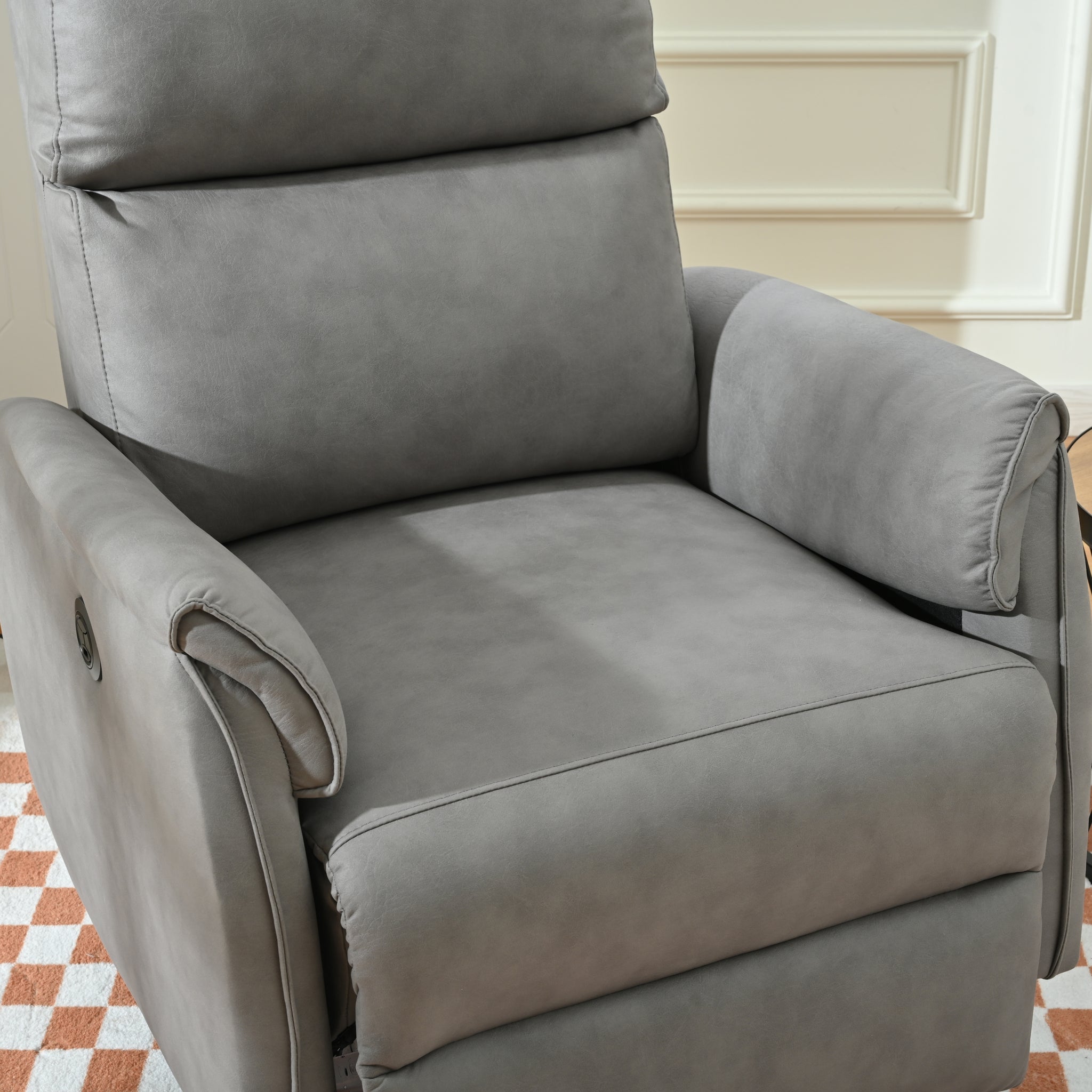 Electric Power Recliner Chair,Upholstered Foam Lounge Single Sofa,Reclining Chair with USB Charging Ports,Home Theater Seating, Living Room Bedroom, Gray