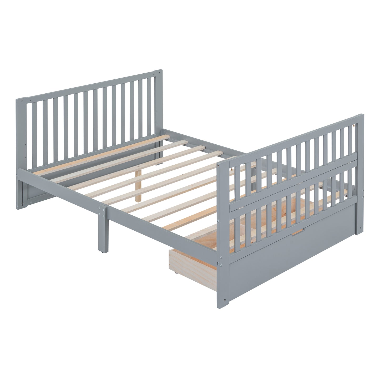 Convertible Crib/Full Size Bed with Drawers and 3 Height Options, Gray