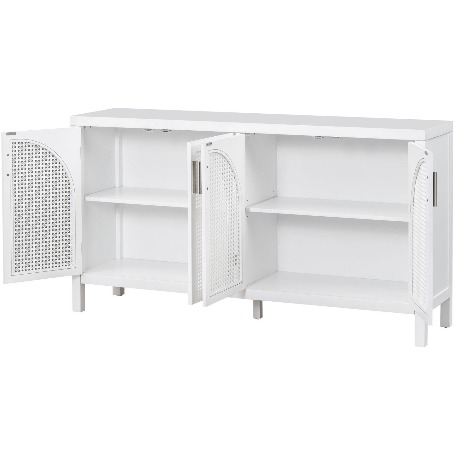 TREXM Large Storage Space Sideboard with Artificial Rattan Door and Metal Handles for Living Room and Entryway (White)