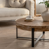 31.29"Modern Retro Splicing Round Coffee Table ,  Fir Wood Table Top with Cross Legs Metal Base(Same SKU:W757123560)