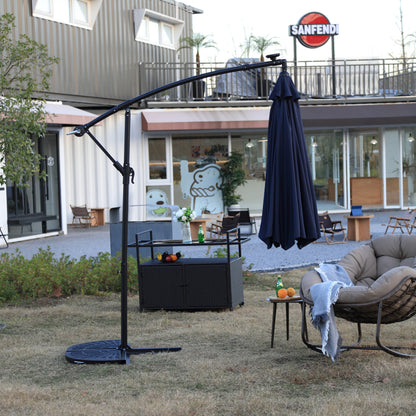 10ft Solar LED Offset Hanging Market Patio Umbrella  (Navy blue )