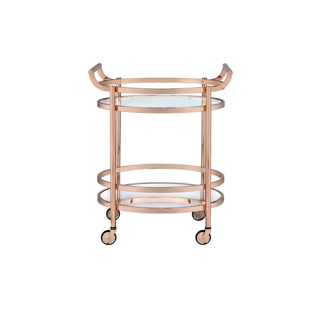 ACME Lakelyn Serving Cart, Rose Gold & Clear Glass 98192