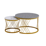 Modern Minimalist Nesting Coffee Table for Living Room - Wooden Top and Metal Legs