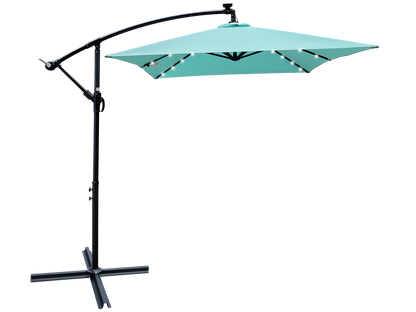 Rectangle 2x3M Outdoor Patio Umbrella Solar Powered LED Lighted Sun Shade Market Waterproof 6 Ribs Umbrella with Crank and Cross Base for Garden Deck Backyard Pool Shade Outside Deck Swimming Pool