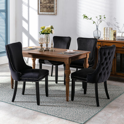 Upholstered Wing-Back Dining Chair with Backstitching Nailhead Trim and Solid Wood Legs,Set of 2, Black,SW8809BK, KD