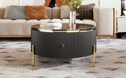 Modern Round Coffee Table with 2 large Drawers Storage Accent Table(31.5'')