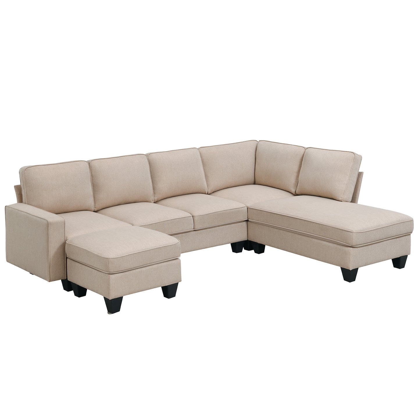 [VIDEO provided] [New] 104.3*78.7" Modern L-shaped Sectional Sofa,7-seat Linen Fabric Couch Set with Chaise Lounge and Convertible Ottoman for Living Room,Apartment,Office,3 Colors