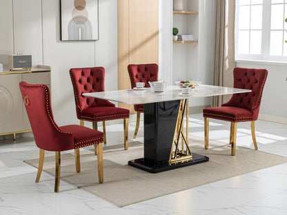 Nikki Collection Modern, High-end Tufted Solid Wood Contemporary Velvet Upholstered Dining Chair with Golden Stainless Steel Plating Legs,Nailhead Trim,Set of 2,Wine Red and Gold, SW1601WR,Burgundy