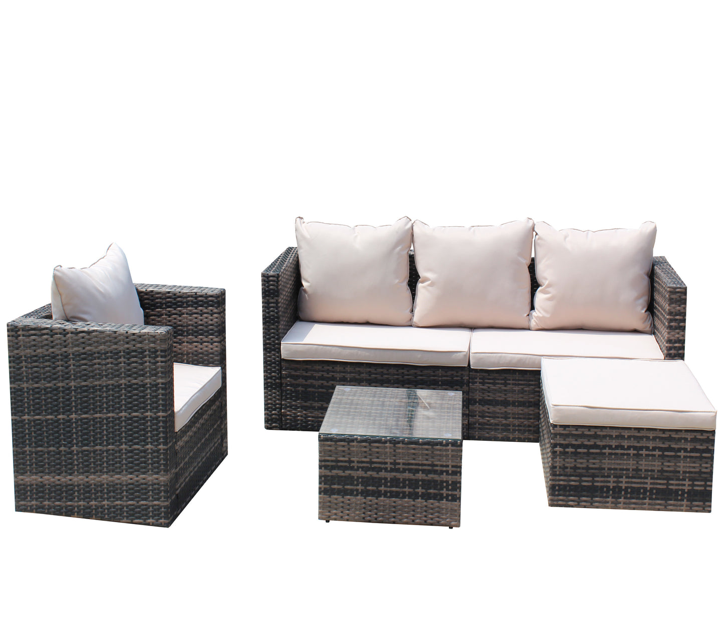 Rattan Patio Furniture Set Wicker Sofa Cushioned Sectional Furniture Set Garden Patio Sofa Set (4 Pieces, Brown)