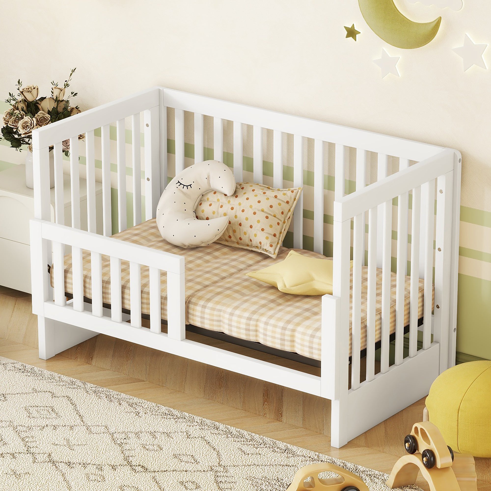 Convertible Crib/Full Size Bed with Changing Table, White