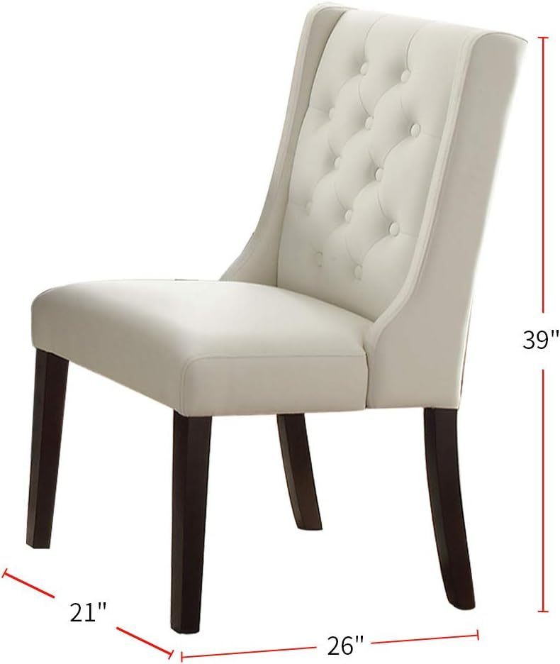 Modern Faux Leather White Tufted Set of 2 Chairs Dining Seat Chair