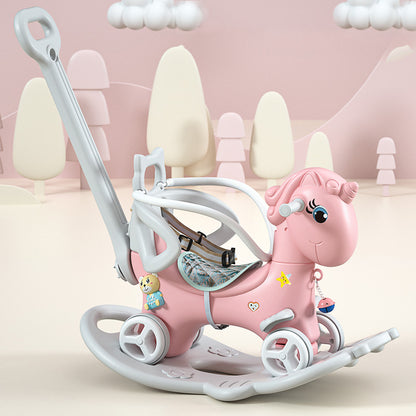 Rocking Horse for Toddlers, Balance Bike Ride On Toys with Push Handle, Backrest and Balance Board for Baby Girl and Boy, Unicorn Kids  Pink Color