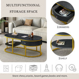 U-Can Modern Marble Golden Coffee Table, Metal Frame, with Drawers & Shelves Storage for Living Room