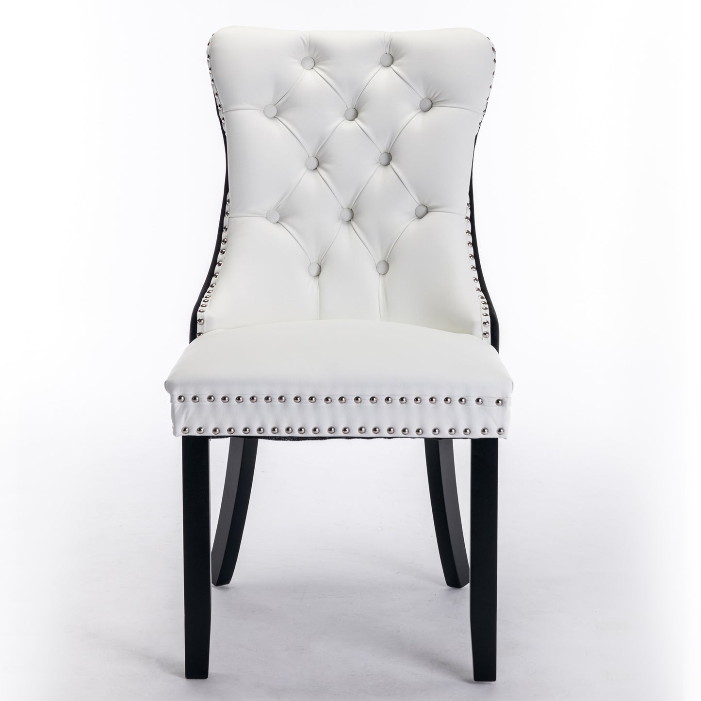 A&A Furniture,Nikki Collection Modern, High-end Tufted Solid Wood Contemporary PU and Velvet Upholstered Dining Chair with Wood Legs Nailhead Trim  2-Pcs Set，White+Black, SW2101WB