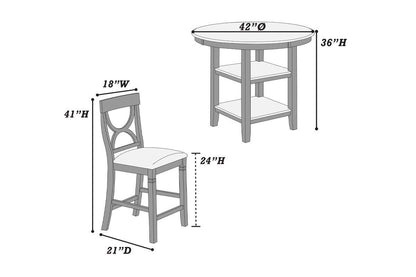 Counter Height Dining Table w Storage Shelve 4x Chairs Padded Seat Unique Design Back 5pc Dining Set White Color