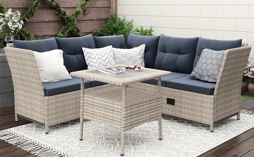 TOPMAX Outdoor Patio 4-Piece All Weather PE Wicker Rattan Sofa Set with Adjustable Backs for Backyard, Poolside, Gray