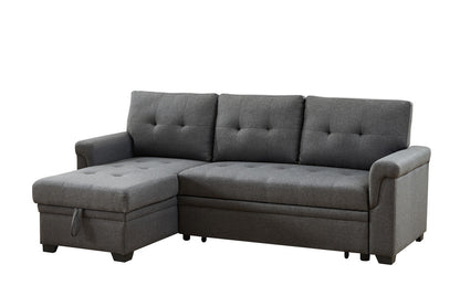 Hunter 84" Dark Gray Linen Reversible Sleeper Sectional Sofa with Storage Chaise