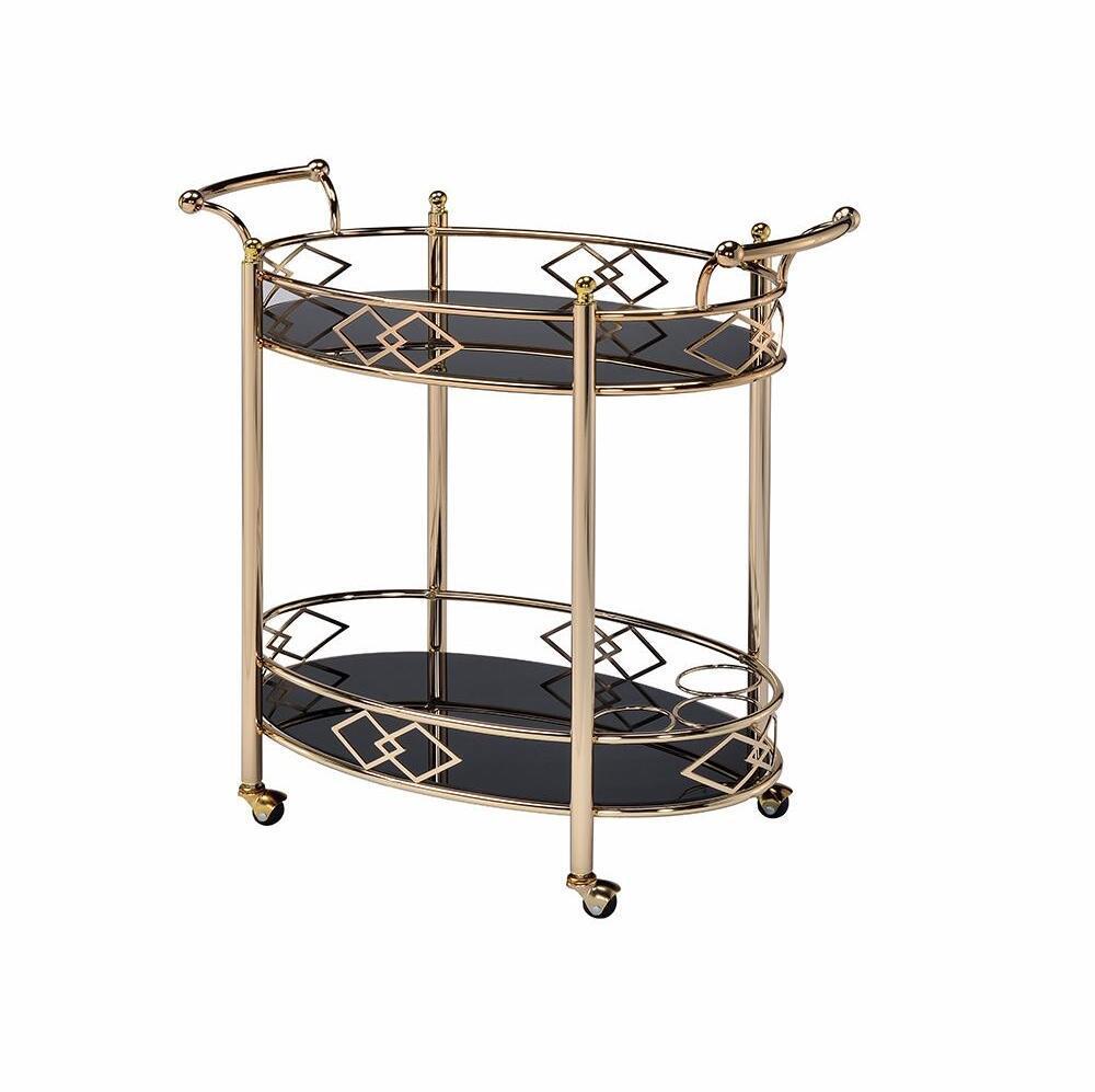 ACME Ottesen Serving Cart, Gold & Black Glass 98351