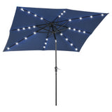 Outsunny 9' x 7' Solar Umbrella, LED Lighted Patio Umbrella for Table or Base with Tilt & Crank, Outdoor Umbrella for Garden, Deck, Backyard, Pool, Beach, Blue