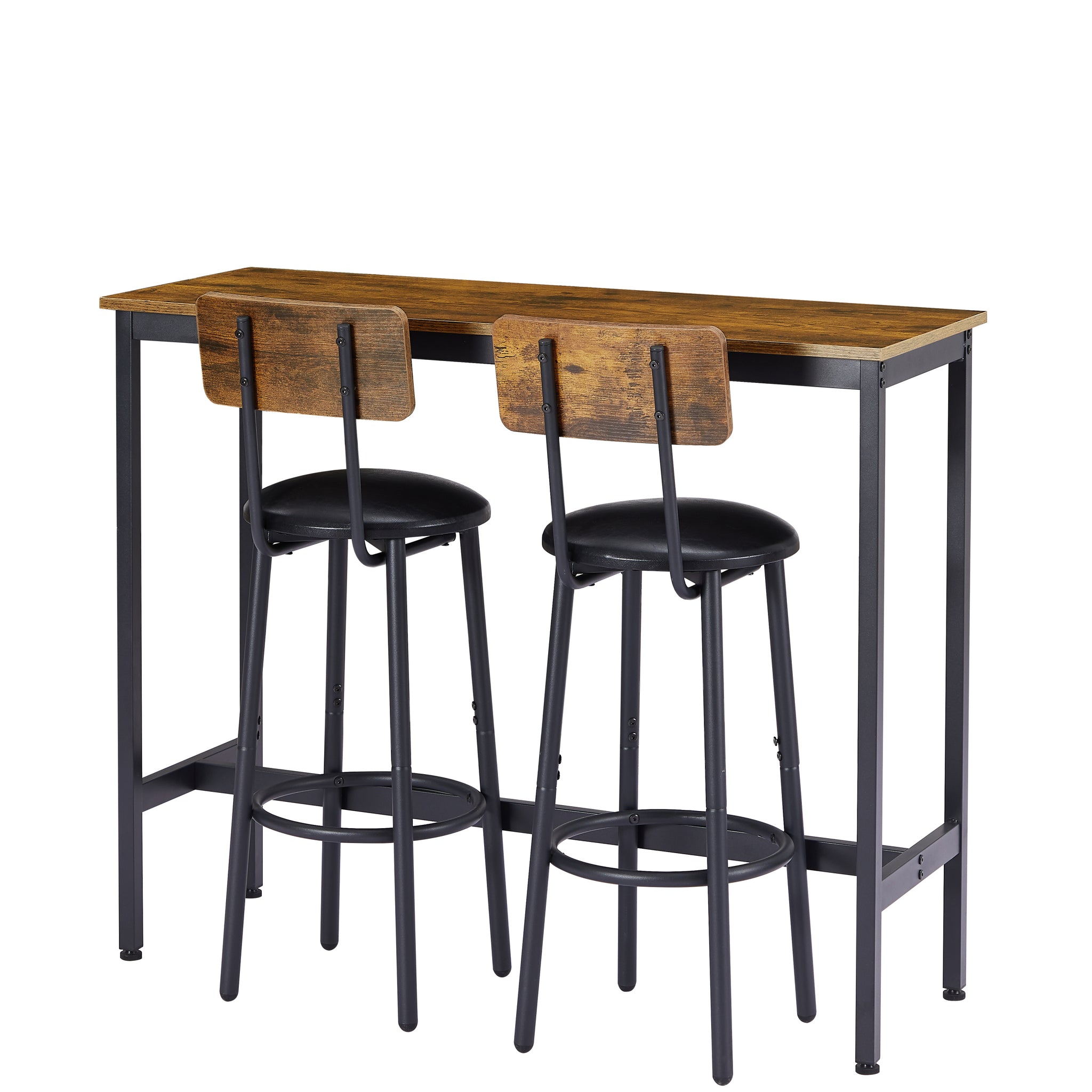 Bar Table Set with 2 Bar stools PU Soft seat with backrest, Rustic Brown,43.31'' L x 15.75'' W x 23.62'' H.