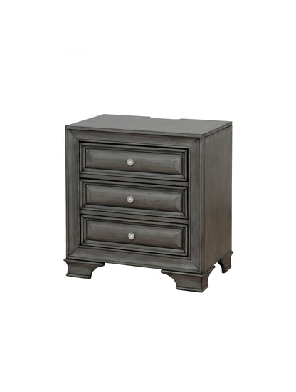 Gray Solid wood 1pc Nightstand Nickel Round Knob Transitional Style 3-Drawers Nightstand w Under Nightlight