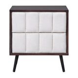 2-Drawer Nightstand for Bedroom, Mordern Wood+Linen Bedside Table with Classic Design,Walnut+Beige