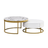 Modern Round  Nesting Coffee Table with Drawers in White