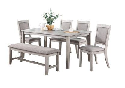 Contemporary Dining 6pc Set Table w 4x Side Chairs And Bench Natural Finish Padded Cushion Seats Chairs Rectangular Dining Table Dining Room Furniture