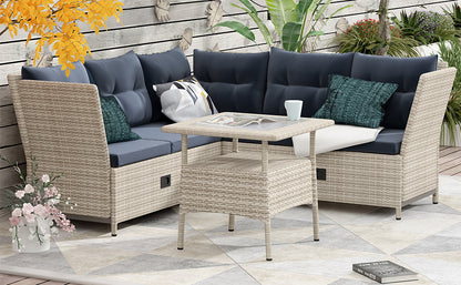 TOPMAX Outdoor Patio 4-Piece All Weather PE Wicker Rattan Sofa Set with Adjustable Backs for Backyard, Poolside, Gray