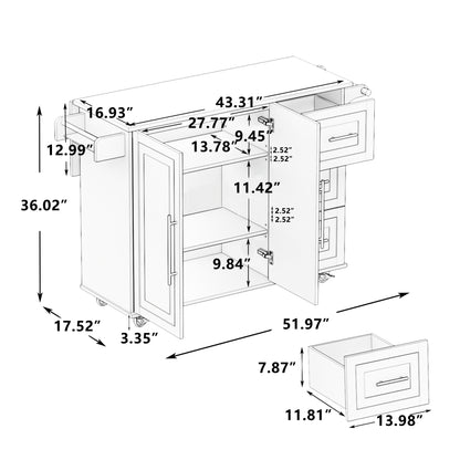 Kitchen Island Cart with 2 Door Cabinet and Three Drawers,43.31 Inch Width with Spice Rack,Towel Rack (White)