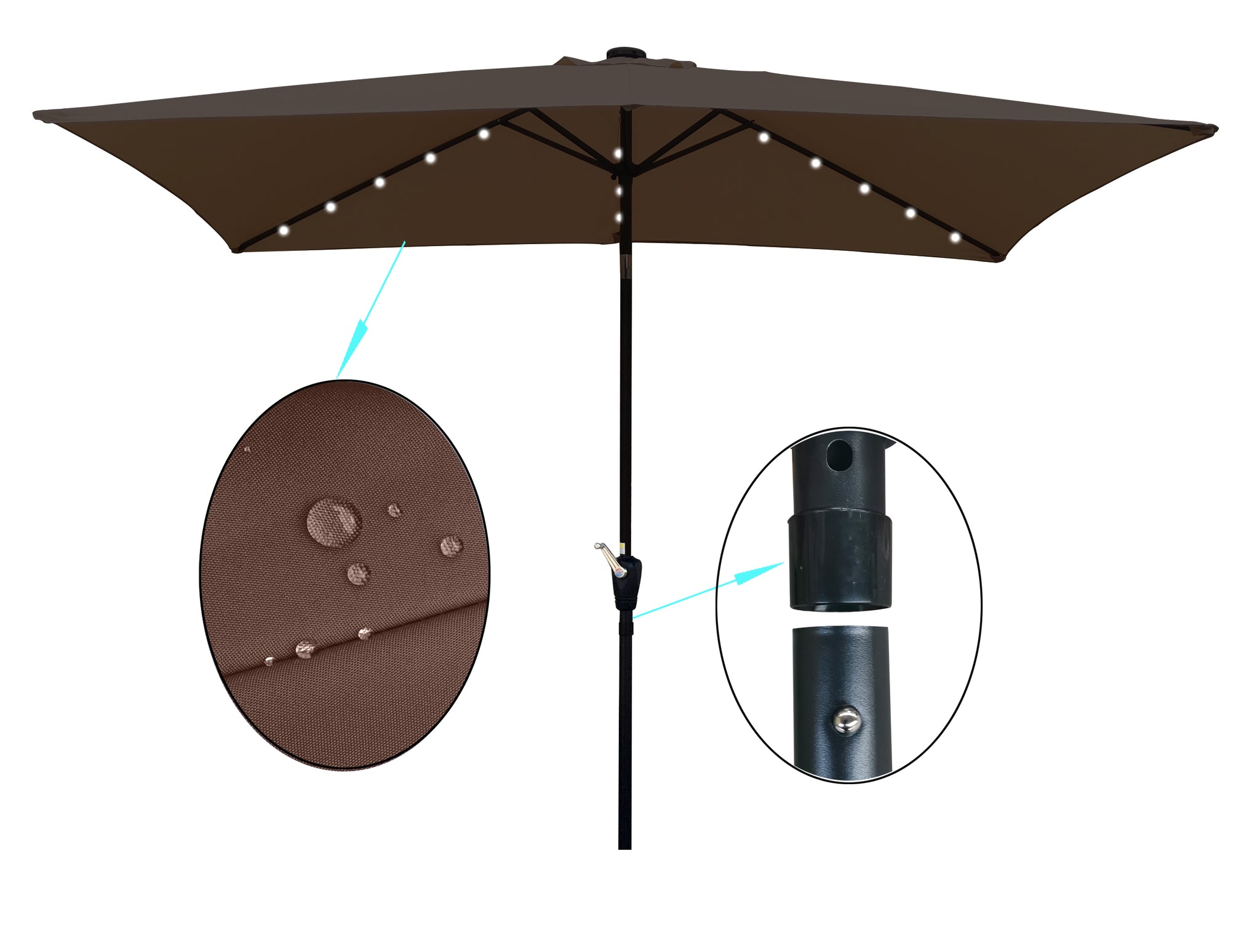 10 x 6.5t Rectangular Patio Umbrella Solar LED Lighted Outdoor Market Table Waterproof Umbrellas Sunshade with Crank and Push Button Tilt for Garden Deck Backyard Pool Shade Outside Deck Swimming Pool