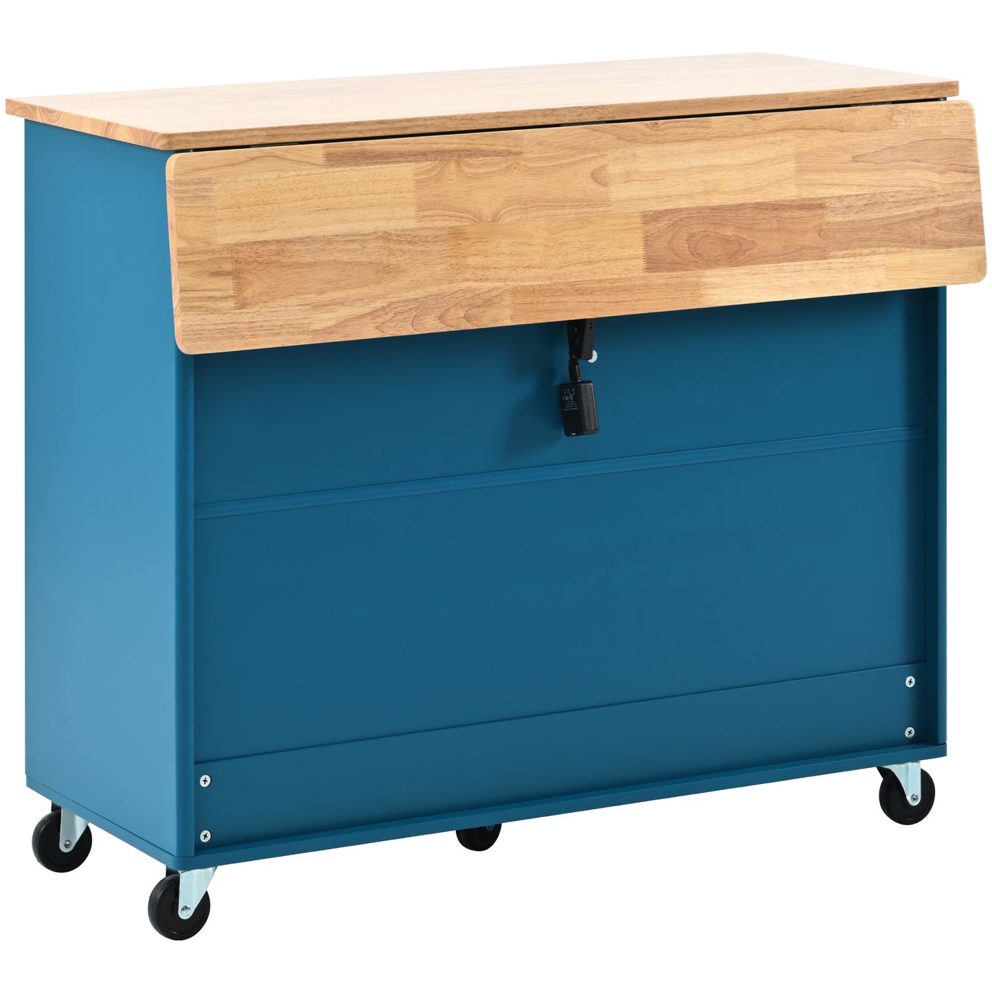 Kitchen Island with Drop Leaf, LED Light Kitchen Cart on Wheels with 2 Fluted Glass Doors and 1 Flip Cabinet Door, Large Kitchen Island Cart with an Adjustable Shelf and 2 Drawers (Navy Blue)