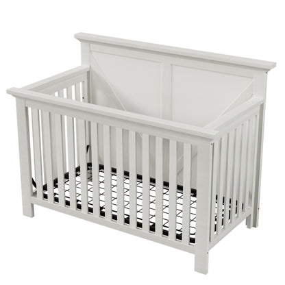 Rustic Farmhouse Style Whitewash 4-in-1 Convertible Baby Crib - Converts to Toddler Bed, Daybed and Full-Size Bed, White