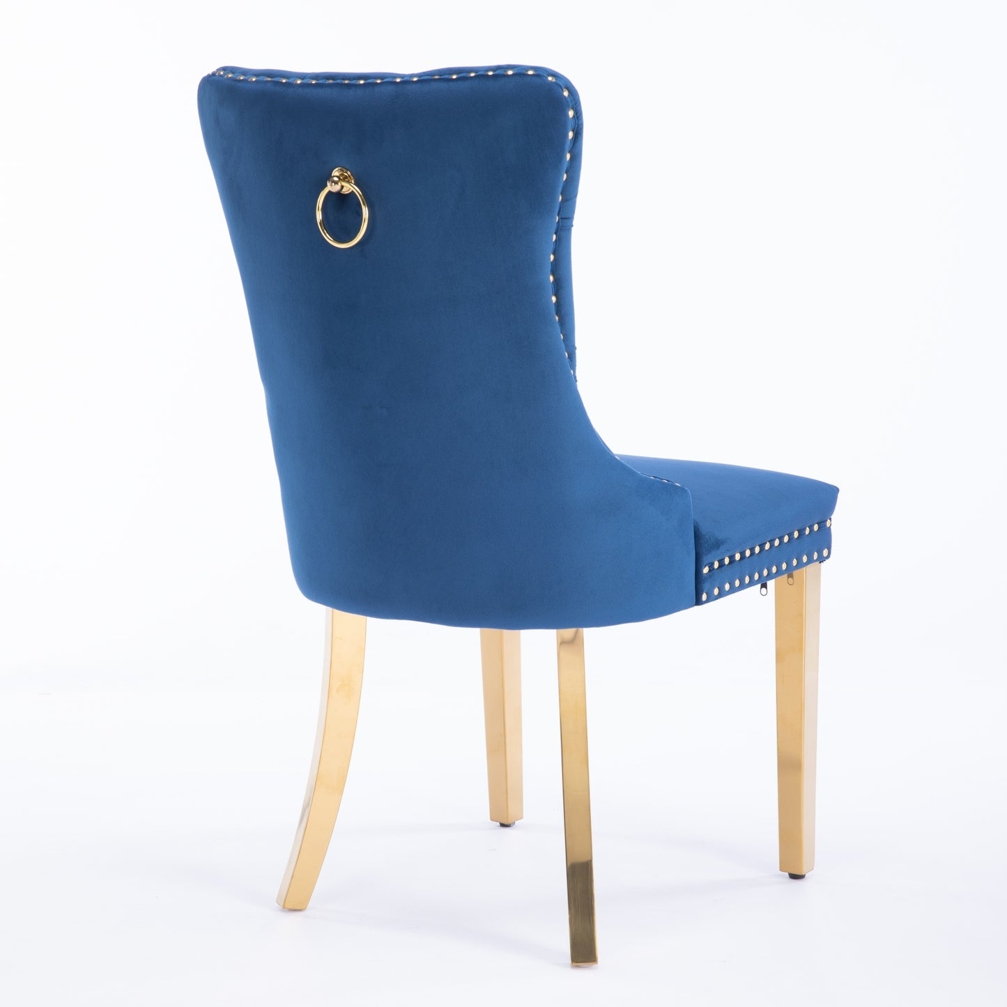 A&A Furniture,Nikki Collection Modern, High-end Tufted Solid Wood Contemporary Velvet Upholstered Dining Chair with Golden Stainless Steel Plating Legs,Nailhead Trim,Set of 2,Blue and Gold, SW1601BL