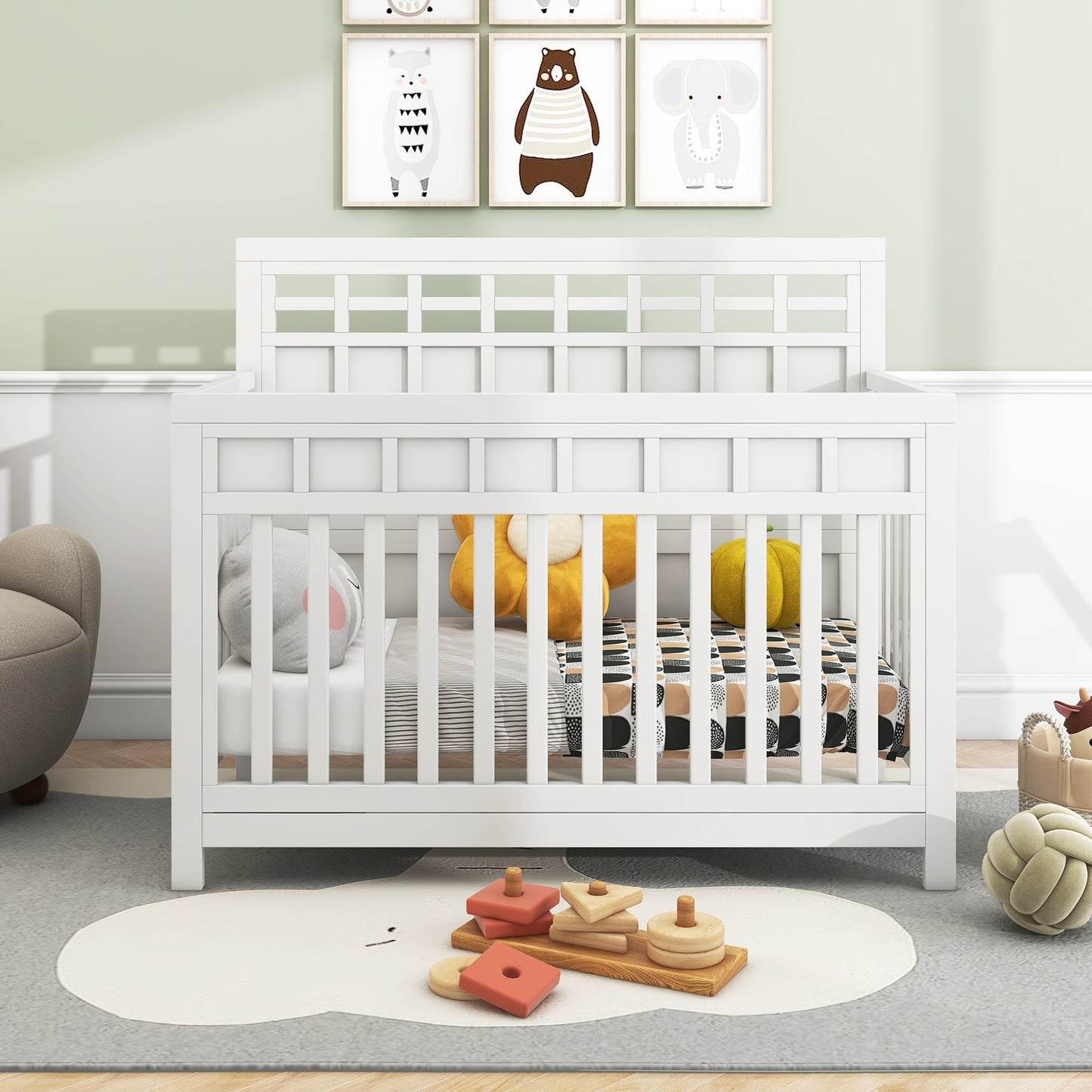 Certified Baby Safe Crib, Pine Solid Wood, Non-Toxic Finish, Snow White