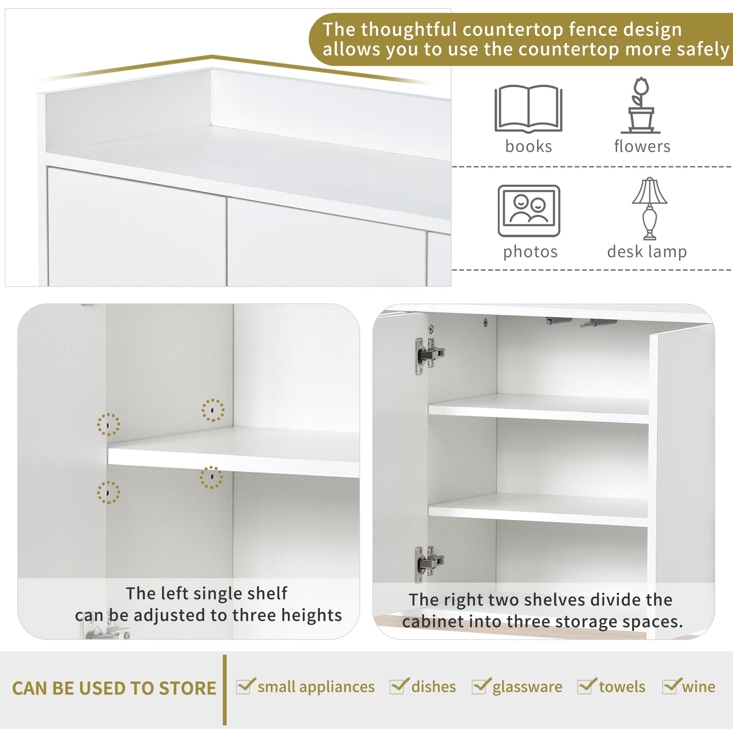 TREXM Modern Sideboard Elegant Buffet Cabinet with Large Storage Space for Dining Room, Entryway (White)