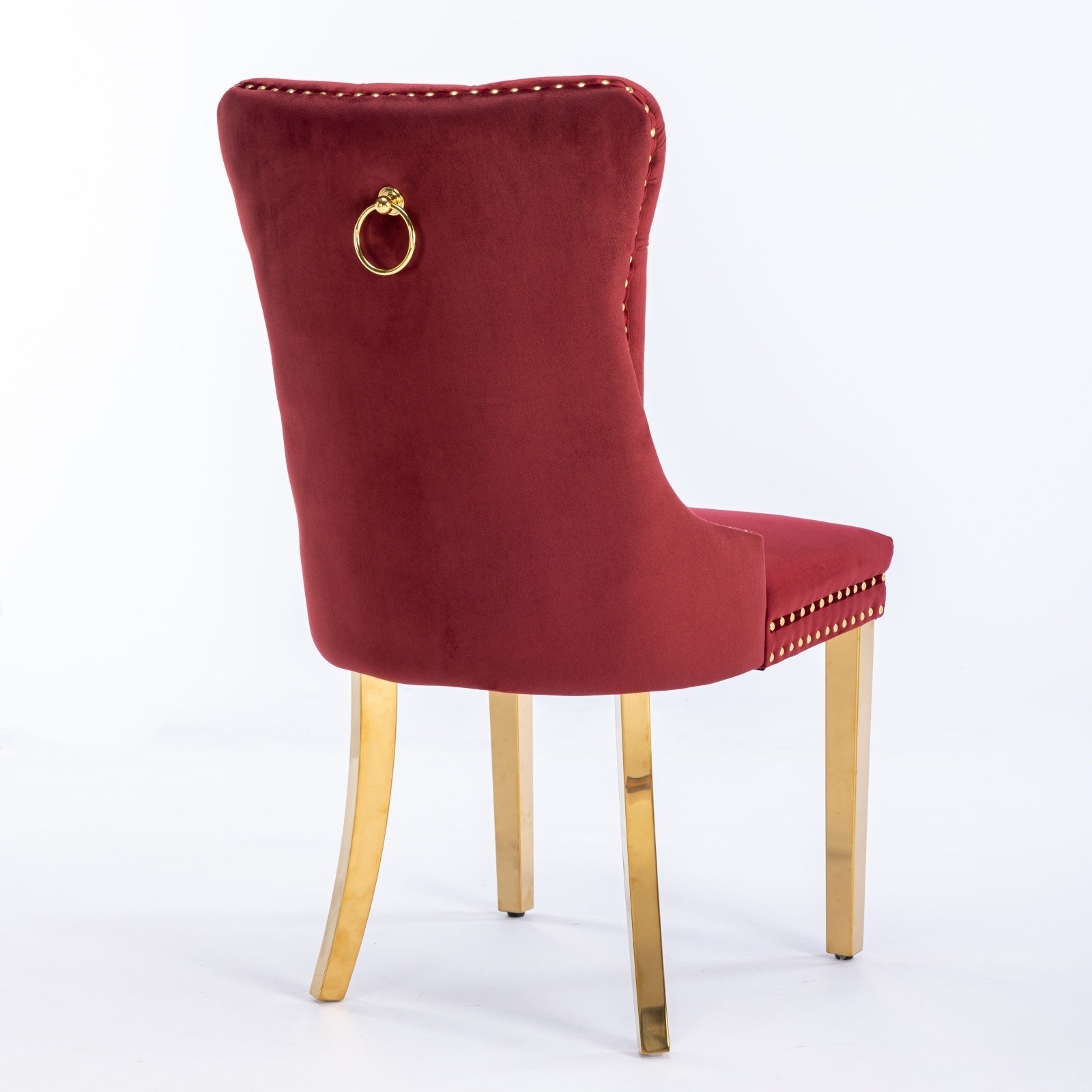 Nikki Collection Modern, High-end Tufted Solid Wood Contemporary Velvet Upholstered Dining Chair with Golden Stainless Steel Plating Legs,Nailhead Trim,Set of 2,Wine Red and Gold, SW1601WR,Burgundy